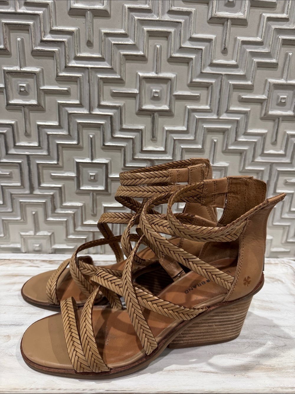 Lucky Brand Braided Tan Wedge Sandals with Strappy Detail - Picture 2 of 4